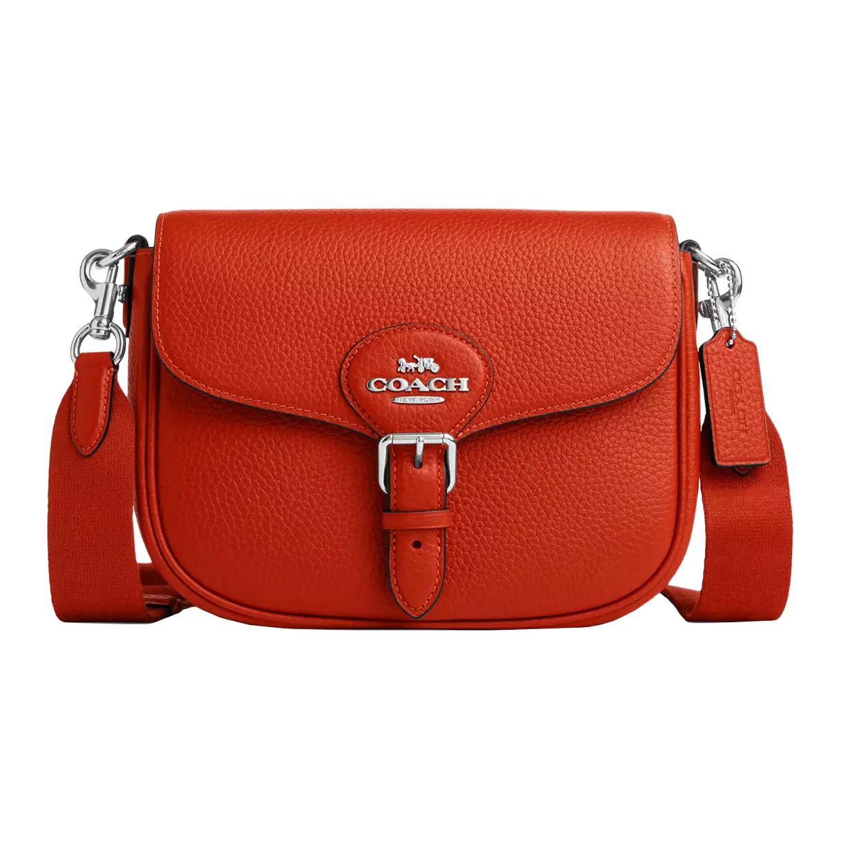 

Coach Amelia 23 Brand Logo Silver Hardware Soft Pebble Leather Crossbody Shoulder Bag Medium Women Bags Orange-Red CP107-SVFB7 Basic Set (Bag+Dust Bag)
