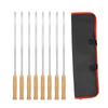 8Pcs Barbecue Skewers with Wooden Handle Stainless Steel Flat Long Shish Kebab Skewers for Chicken BBQ Meats Vegetables Seafood