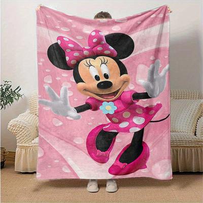 1 ks, Růžová kostkovaná deka Minnie Mouse, Měkká přehozová přikrývka na postel, pohovku, na cesty