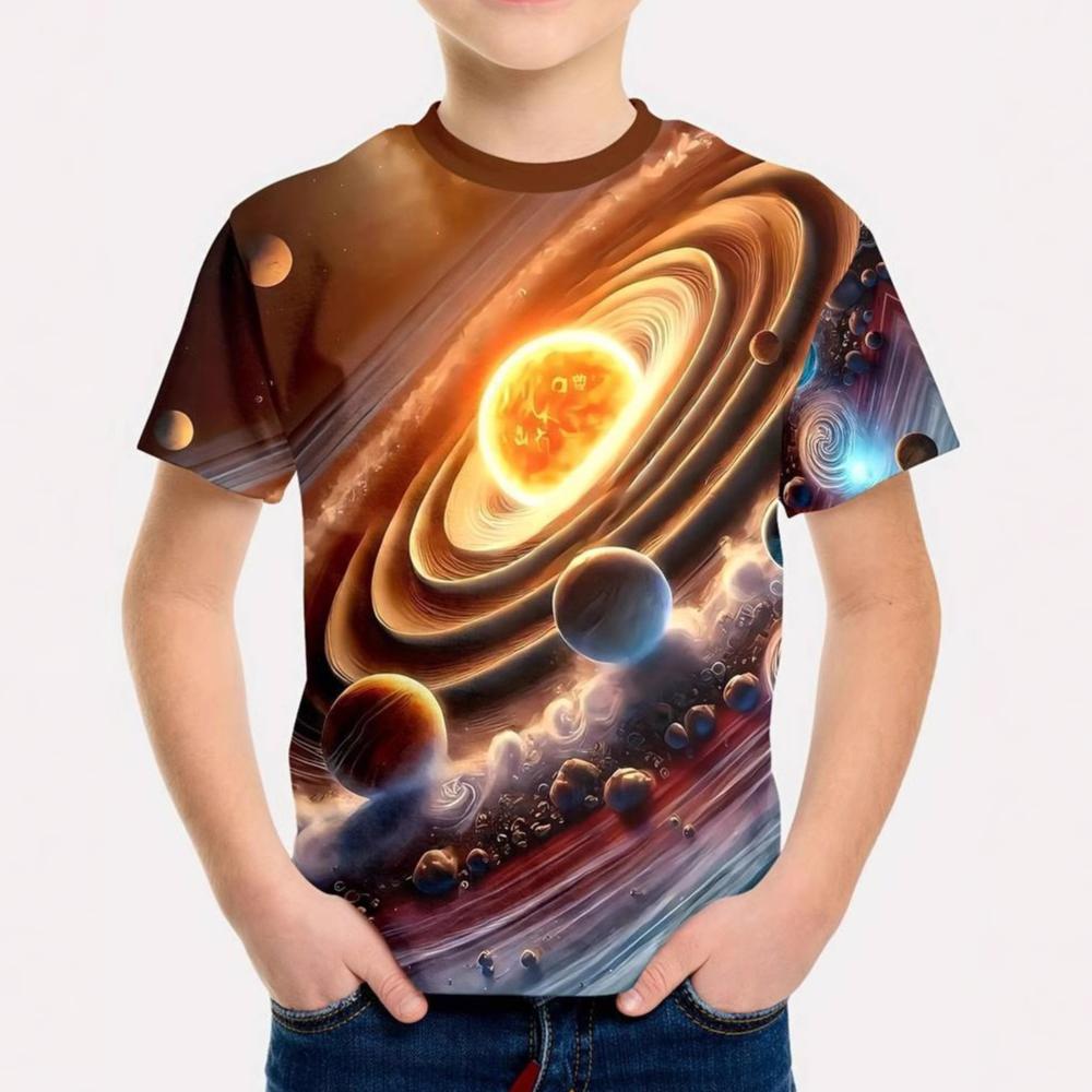 

Серия Планеты Принтованная 3D Цифровая Футболка с Коротким Рукавом и Круглым Вырезом Летняя Детская Спортивно-Повседневная Удобная Футболка для Мальчиков 110 коричневый