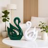 Home Decor Lucky Swan Couple, Green White, Piano Finish Ceramic Figures(Set of 2 Pc, )