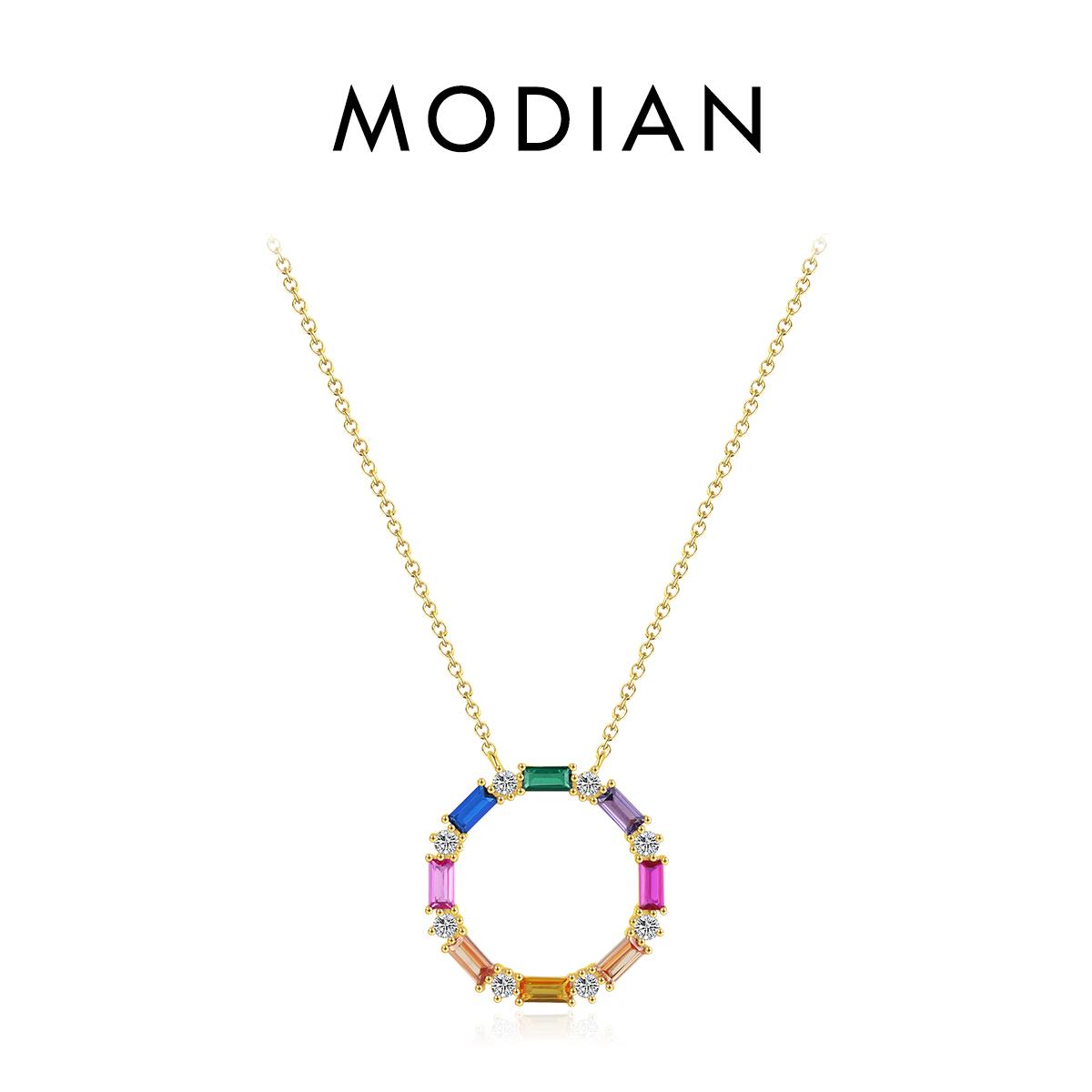 

MODIAN 925 Стерлинговое Серебро Роскошное Элегантное Радужное Цветное CZ Большая Подвеска Ожерелье Винтажная Цепочка на Шею для Женщин Изысканные Ювелирные Изделия золотой