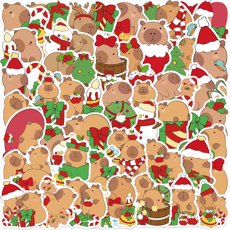 50Pcs Cute Christmas Capybara Stickers Diy Decoration Stationery Guitar Phone Notebook Scrapbook Creative Decals Kids Toys Gift