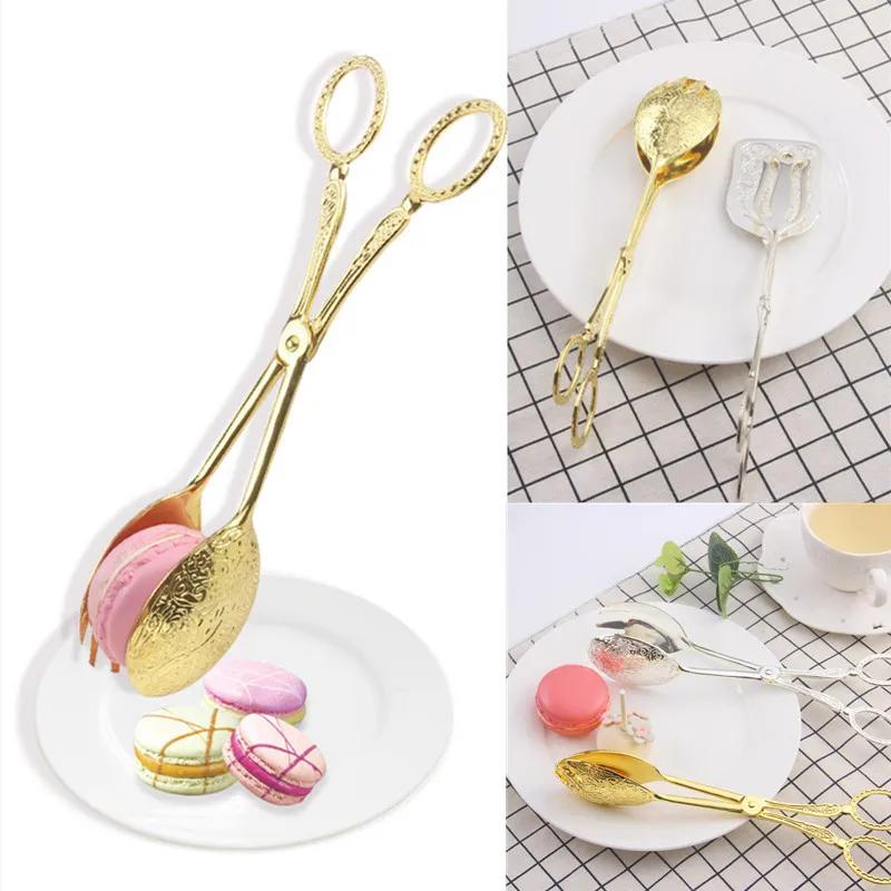 Retro European-Style Gold-Plated Zinc Alloy Cake Salad Dessert Baking BBQ Food Tongs Snack Clip Pastry Clamp