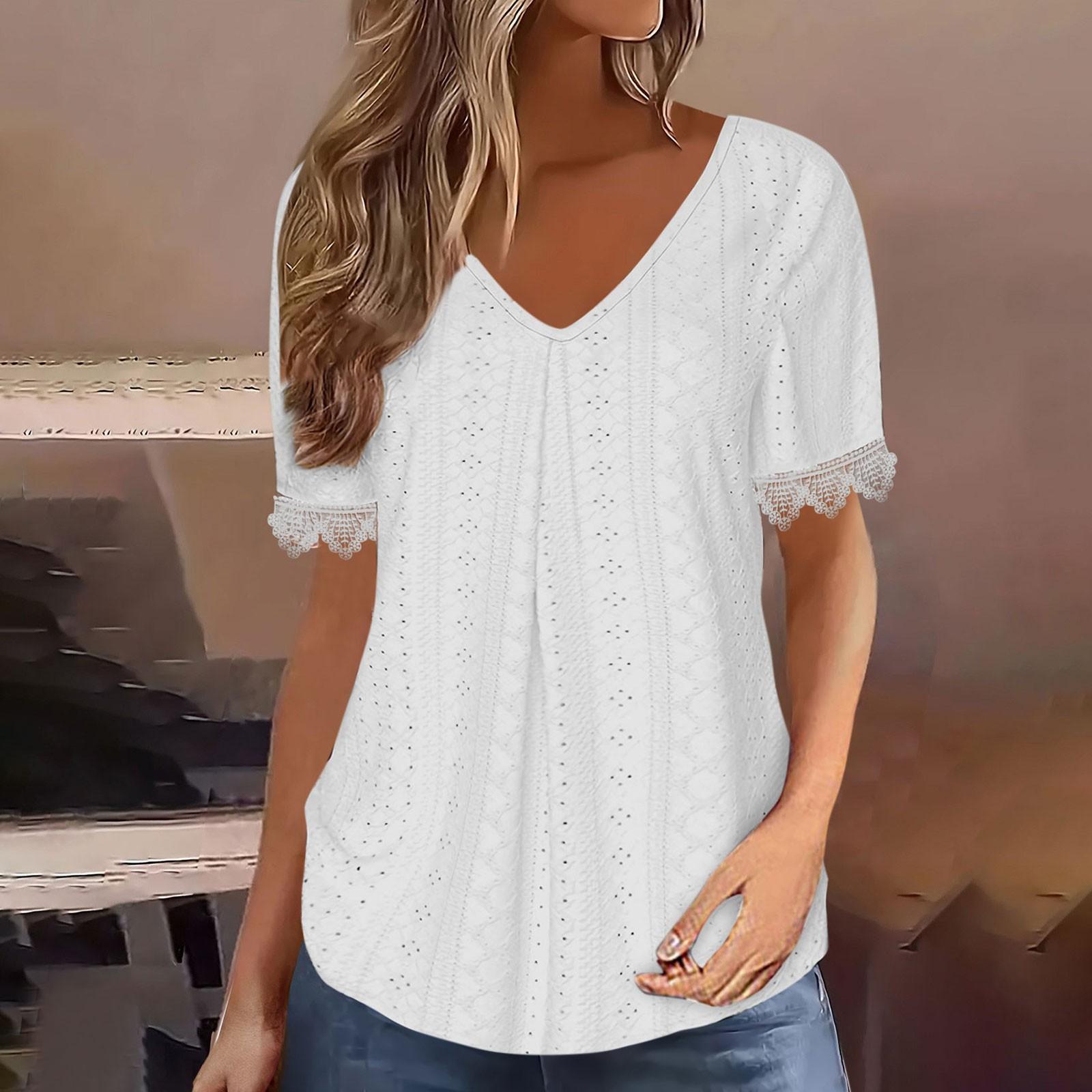 

Женская новая весенне-летняя модная повседневная сетчатая кружевная футболка с короткими рукавами и v-образным вырезом, топ, рубашка XL белый