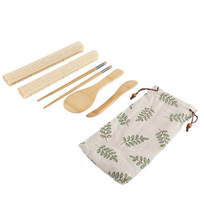 Kit de sushi 100 % bambou, tapis à rouler, spatule à riz, épandeur de riz, baguettes
