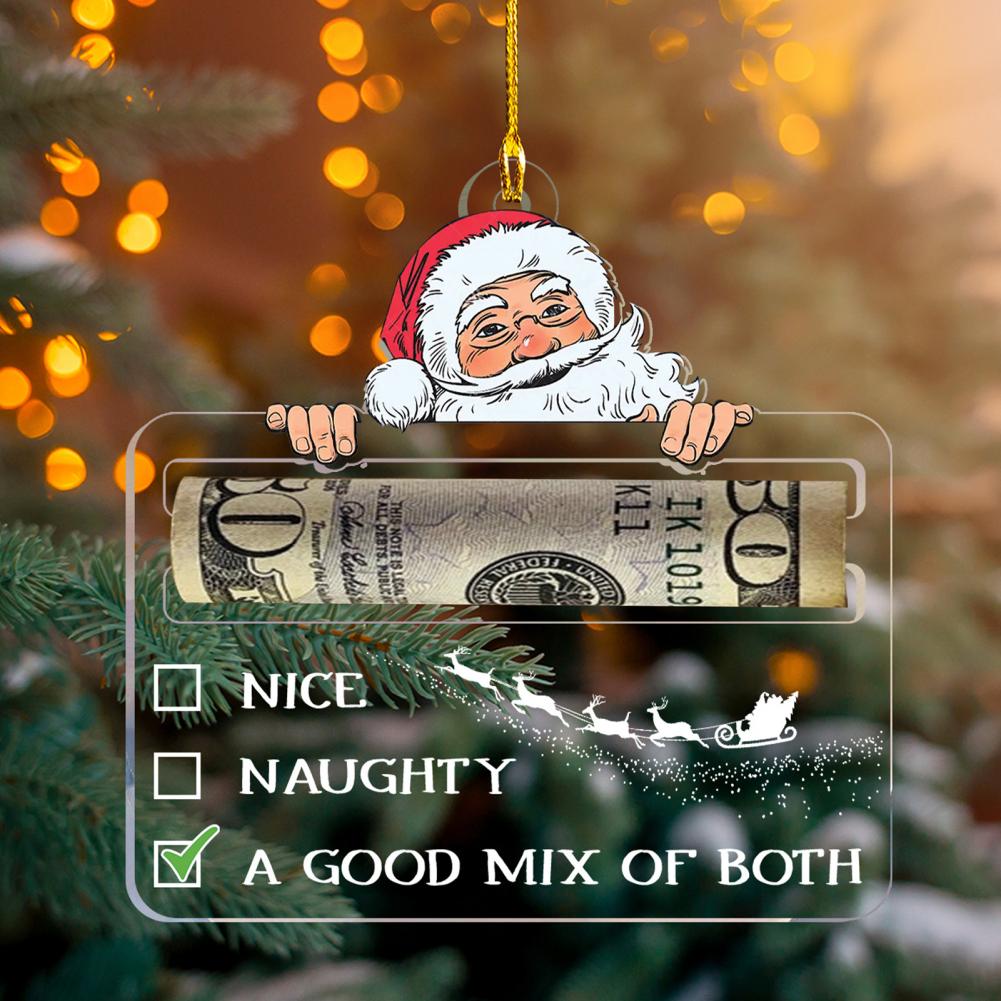 Christmas Hanging Pendant Transparent Santa Claus Decor Thick Money Holder Wallet Festive Christmas Tree Decoration New Year