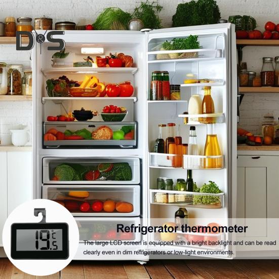 Termómetro colgante para refrigerador con pantalla LCD, termómetro digital resistente al agua para congelador, funciona con pilas, medidor de temperatura de alta precisión para refrigerador.