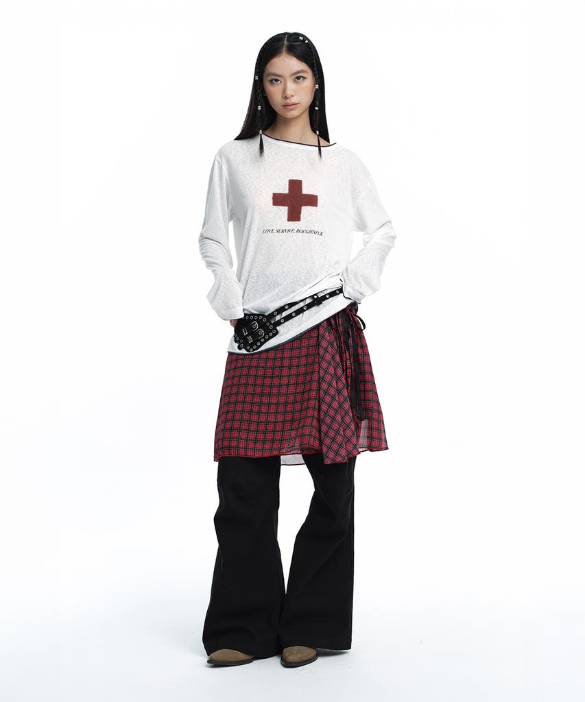 Rough Neck Asymmetrical Tie Skirt Red