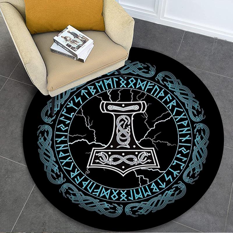 Vegvisir Viking Compass Circular Rug - Office Decorative Carpet For Living Room Bedroom Door Mat Floor Rug Computer Chair Area Rug