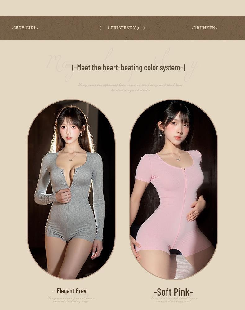 Verlockender Yoga-Anzug mit Doppelreißverschluss und offenem Schritt-Design