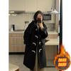 Medium and Long Black Horn Buckle Woolen Coat Women's Woolen Coat, New In Autumn and Winter, Thickened