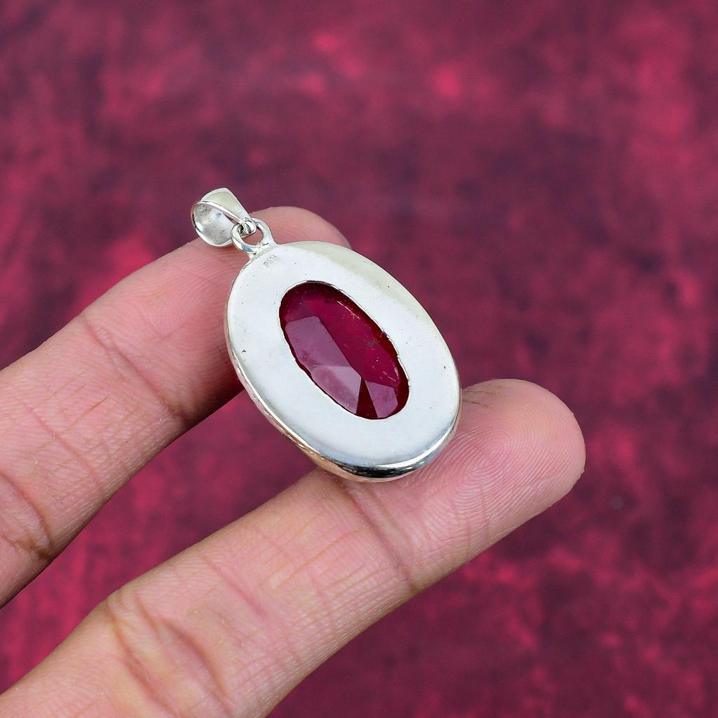 Garnet 925 Solid Sterling Silver Pendant, Handmade Gemstone Pendant Jewelry, Gifts For Wife Brand New Pendant