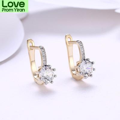Luxury Female Blue White Cubic Zircon Buckle Stud Earrings Women Rose Gold Color Earrings For Female Jewelry