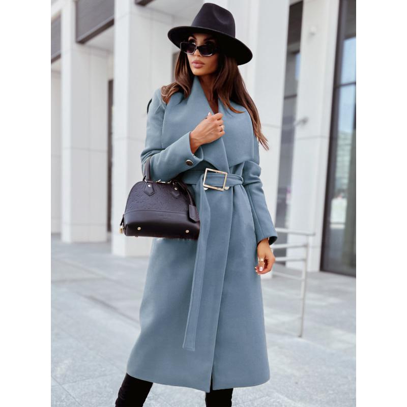 French-Inspired Wool Wrap Coat 2025 - V-Neck Single Breasted Coatigan W/ Cinched Belt, Tailored Fully Lined Outerwear for Office To Gala