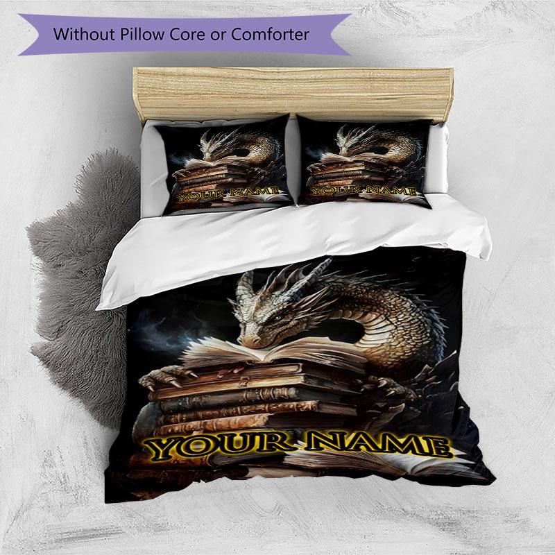 3PC Custom Name Dragon's Wisdom Bedding Set Duvet Cover Closure Includes 1 Duvet Cover & 2 Pillowcases for Bedroom