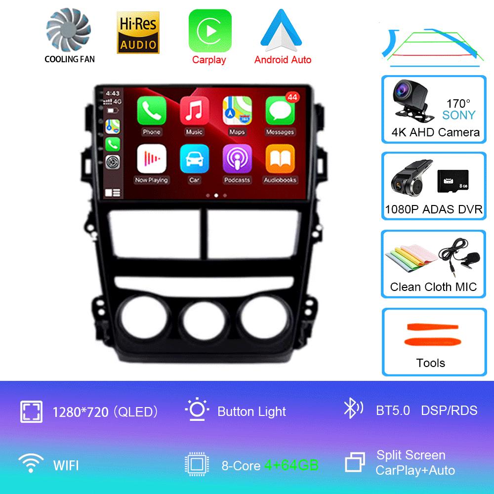 Car Radio Android 14 Carplay Auto For Toyota Vios Yaris 2018 2019 2020 Navigation GPS Multimedia Player video Stereo wifi+4G BT