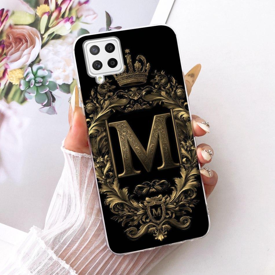 For Samsung Galaxy A22 4G 5G Royal Crown Initial Letter Couple Phone Case For Samsung A22 A225F Soft Silicone TPU Covers Bumpers