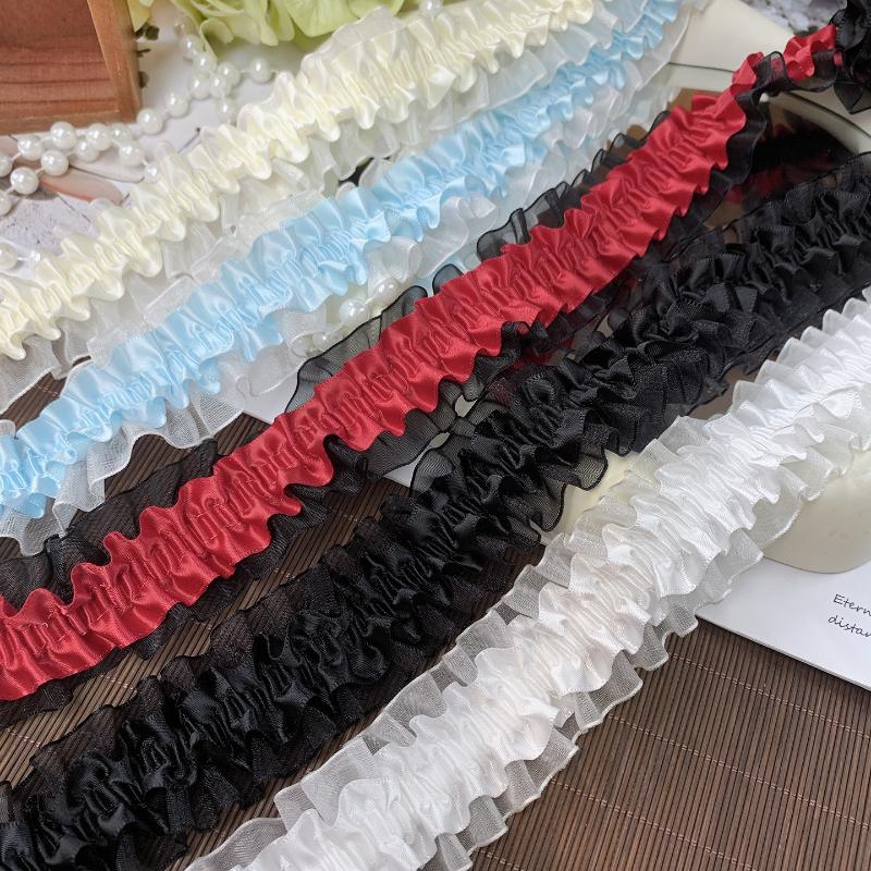 Lolita Satin Falten Spitzenbesatz 4cm Breit Rüschenkante für DIY Kleid Tasche Kleidung Dekor Nähen Bastelzubehör