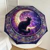 1PC stained glass window moon cat Umbrella-8-Rib Reinforced, Automatic Open, Lightweight & Durable, Cute Fashion Accessory for Outdoor-W9235