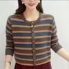 Large size fat M stripes contrasting color knitted sweater pullover autumn and winter loose and thin sweater top women