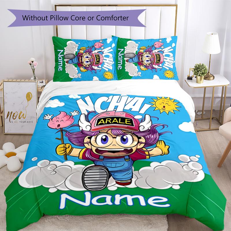 3pcs Custom Name Arale Norimaki Bedding Set Duvet Cover Closure Includes 1 Duvet Cover & 2 Pillowcases for All Seasons Bedroom Decor