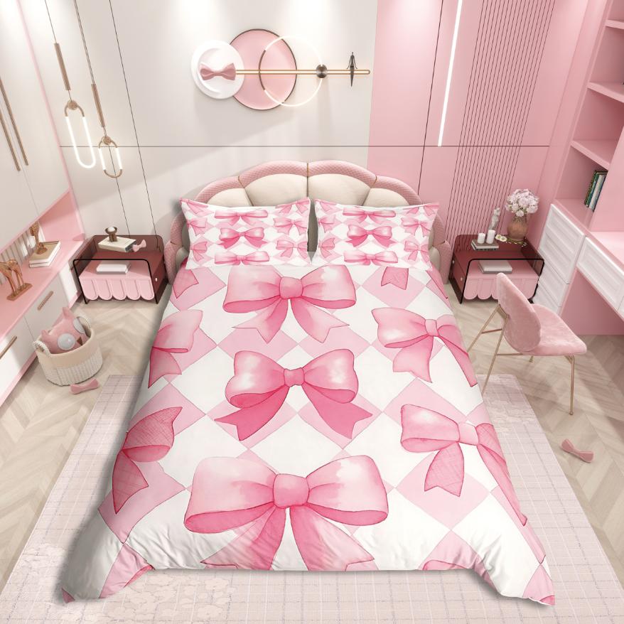 Homewish Süßes Schleifenknoten Bettbezug-Set Schickes Blumenmuster Für Mädchen Bettwäsche-Set Tanz Ballett Thema Dekor