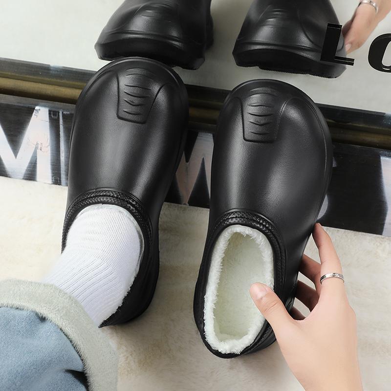Fashion Platform Height Increase Men Plush Warm Chef Shoes Outdoor Garden Clogs Proffesional Waterproof Oilproof Non-Slip Kitchen Shoes