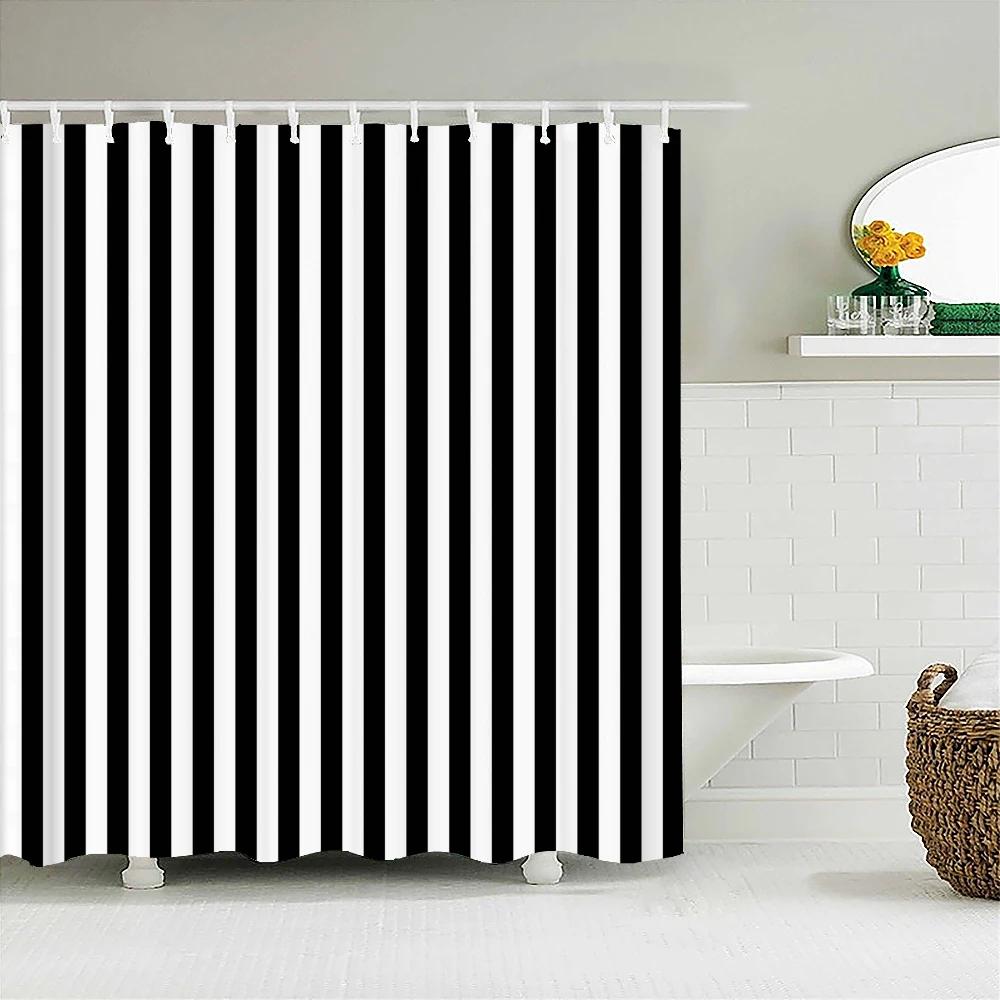Black White Stripes Pattern Texture Shower Curtains Geometry Bathroom Waterproof Polyester Bath Curtain Home Decor With Hooks