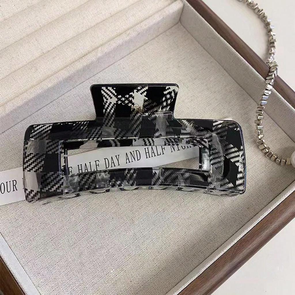 1pc Black and White Checkerboard Square Grip Clip, Large Back of Head Plate Hair Shark Clip,