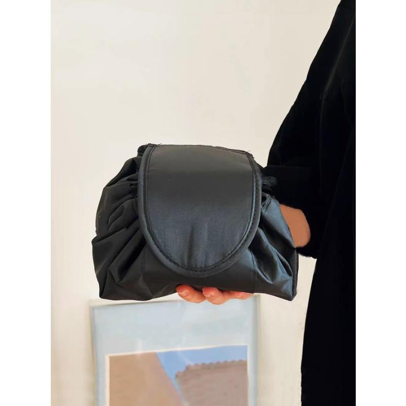 1pc Portable Black Drawstring Makeup Bag Cosmetic Pouch Travel Organizer Travel Makeup Cosmetic Vacation Organizer Large Capacity holds