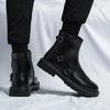 Men's round headed high top leather shoes Fashionable and versatile design styles party activities casual motorcycle men's boots