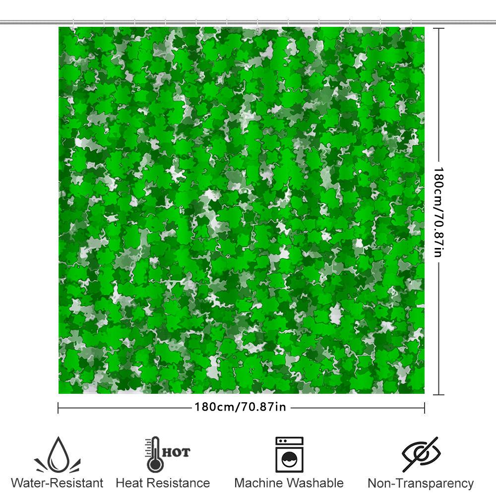 Green Camouflage Shower Curtain Polyester Fabric Printed Waterproof Bathroom Decor With Rod Pocket (Size: W72 X L84)