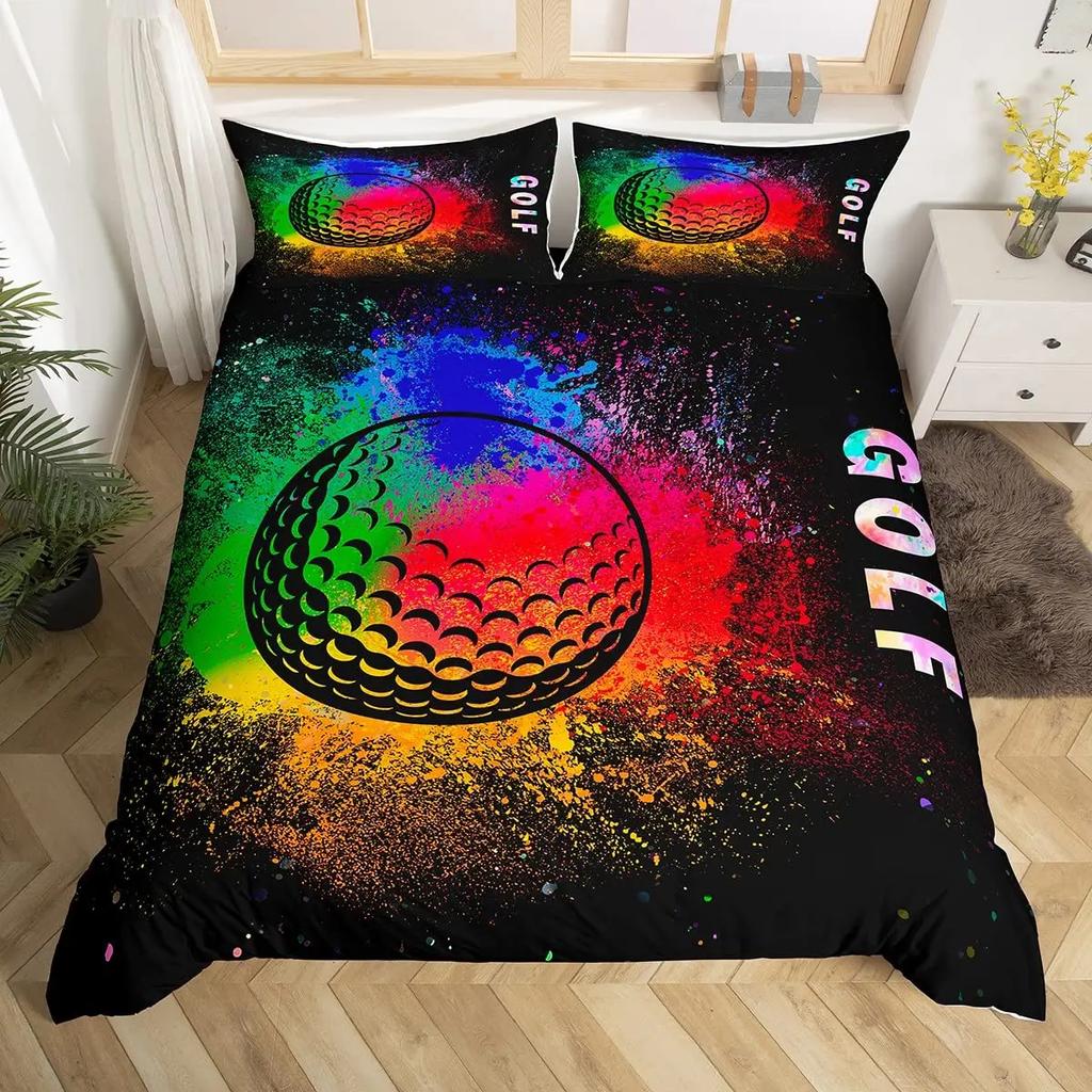 Golf Print Duvet Cover Set Black Camo Bedding Set Camouflage Comforter Cover Sports Themed BeddingGolf Balls Gaming Quilt Cover