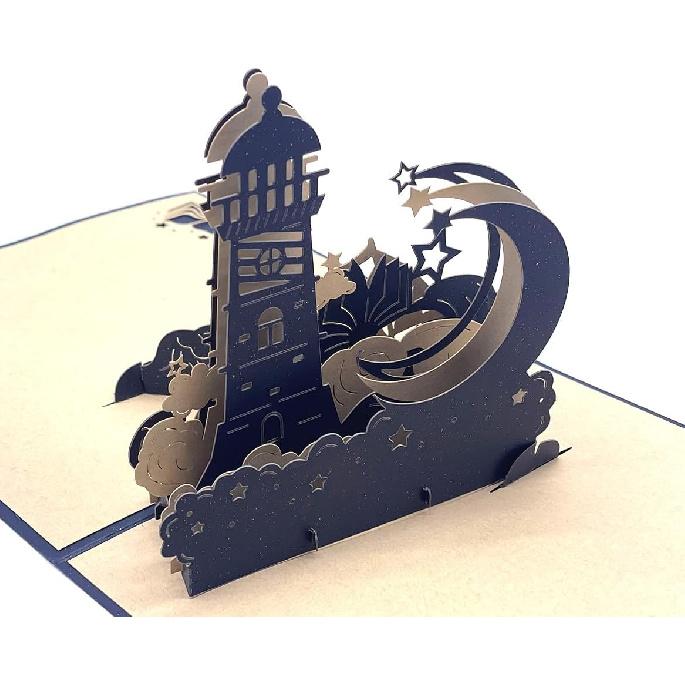 3D Pop Up Beacon Greeting Card, Pop-up Beacon,Moon,Star,Sailboat Birthday Cards For Kids&Adults,Party/Children’s Father Day
