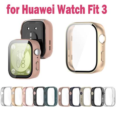 PC Watch Case for Huawei Watch Fit 3 Tempered Glass Watch Screen Protector Anti-Scratch Full Coverage Frame