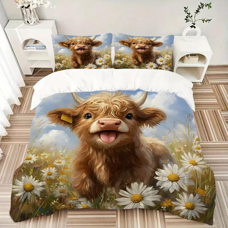3er-Set Happy Highland Cow Print Bezüge Ultra Weich, Atmungsaktiv