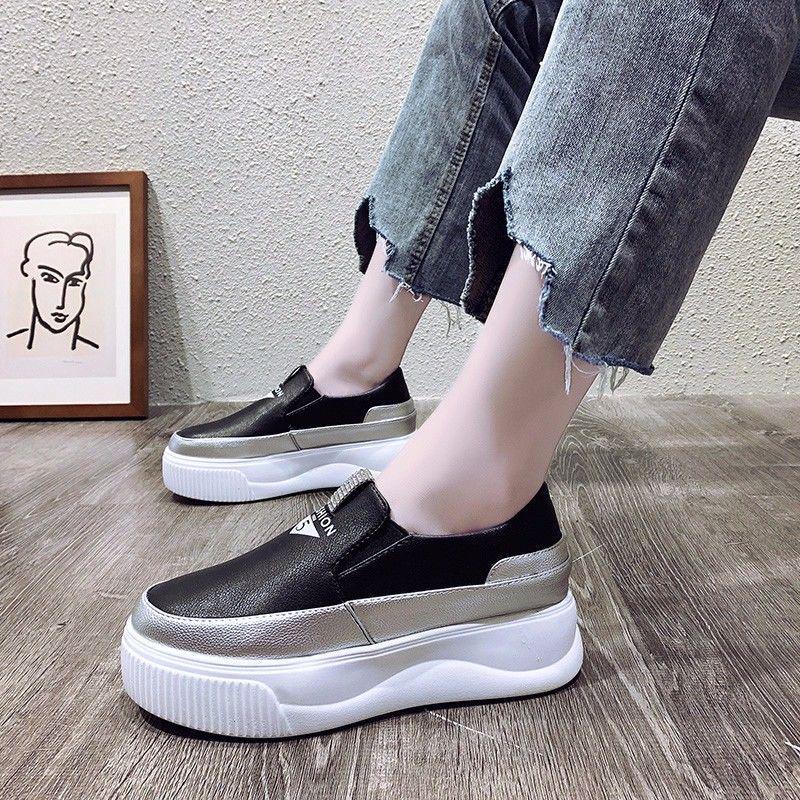 Women's 2025 Hidden Heel White Loafers - Slip-On, Lazy, Thick Sole, Korean Style Platform Shoes.
