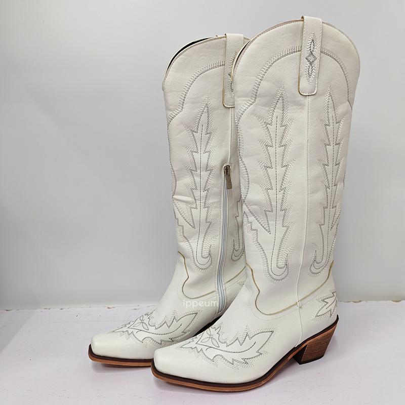 Fashion IPPEUM Western Cowboy Boots For Women Knee High 2024 New Red Plus Size 44 Cowgirl Shoes