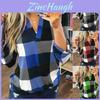 Stylish S-5xl Women's Long Sleeve Plaid T-shirt Blouse With V-neck Design