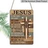 2D Flat, 12x8 Inch Metal Wall Art Plaque - Jesus Christ Attributes Religious Decor with Cross & Butterflies, Rustic Wood Texture Spiritual Home Decor