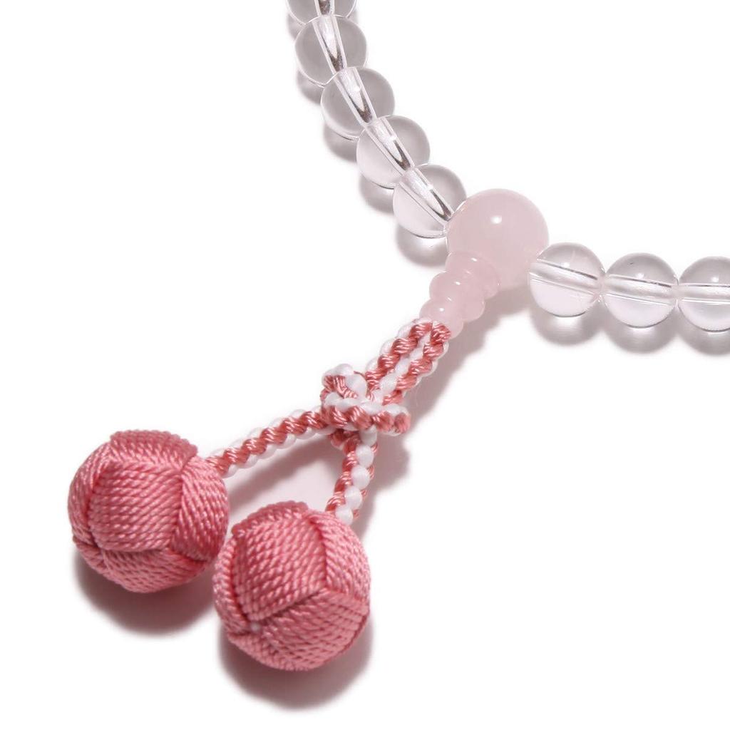 Nenjudo Made in Japan Women's Prayer Beads, Made with Genuine Crystal and Rose Quartz, Silk Tassel, and Prayer Bead Bag, Suitable for All Sects