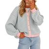 Women S Color Block Striped Crew Neck Button Up Loose Knit Cardigan