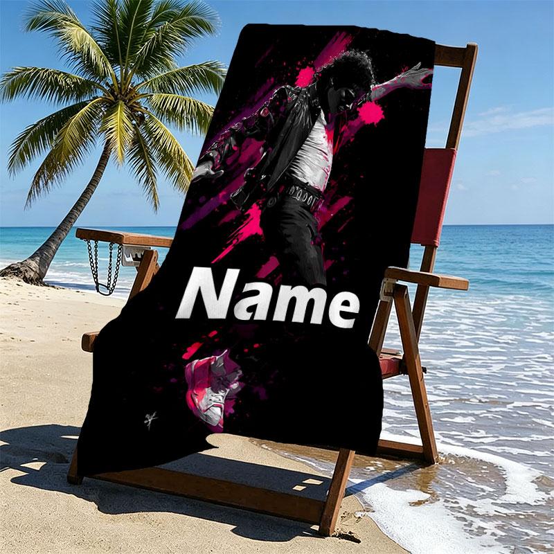 Custom Name Personalized Michael Jackson Print Beach Towel, for Trip Camping Beach Party Home Decor, Birthday Gift for Family & Friends