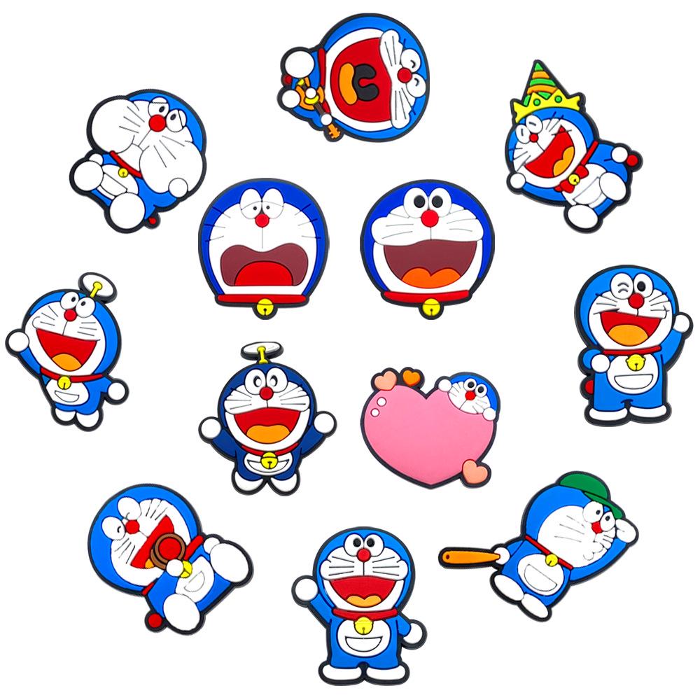 12-Piece Doraemon Cartoon Shoe Charms Set - PVC Accessories for Crocs, Sandals, Slippers, Shoe Buckle Decorations, Perfect Gift