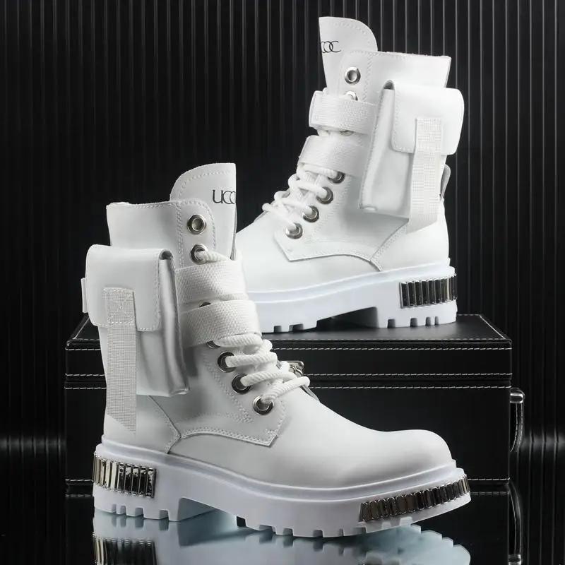 Pánské vysoké britské střední motocyklové ležérní tenisky na platformě se silnou podrážkou Chelsea boots