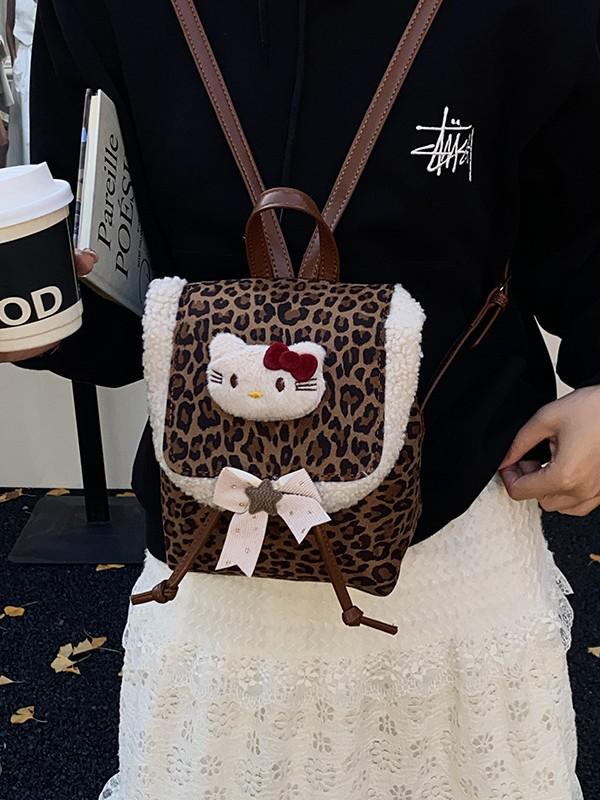 Children's Retro Leopard Print Cartoon Backpack for Girls 2025 - Cute Kitten Design Small Backpack