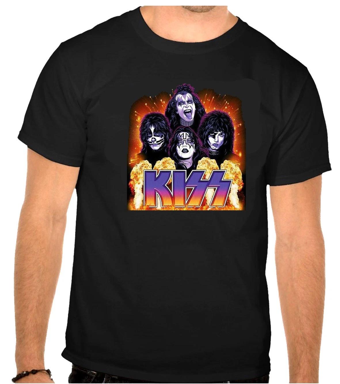 KISS Rock Music Logo Black 100% Cotton T-shirt Mens Tees Top -1378 -Kids- S