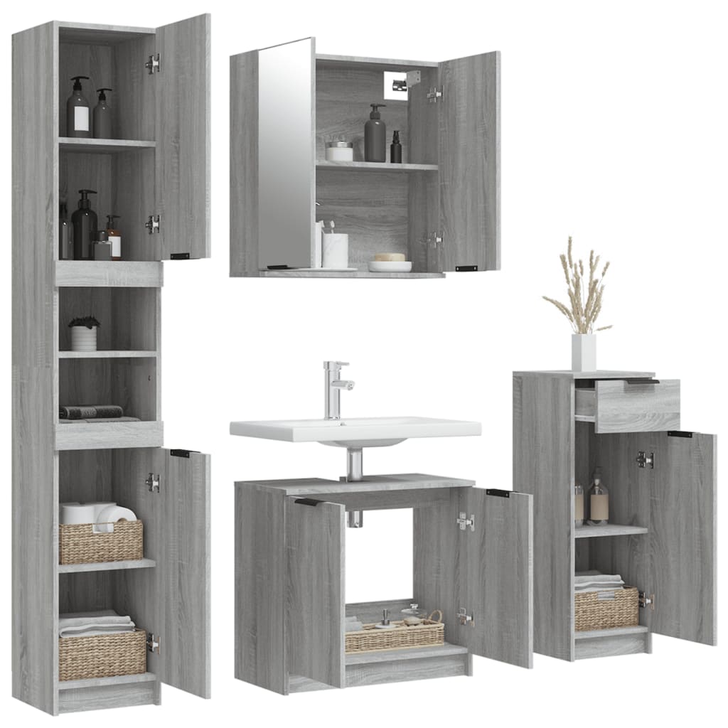 4 Piece Bathroom Furniture Set Grey Sonoma Particleboard