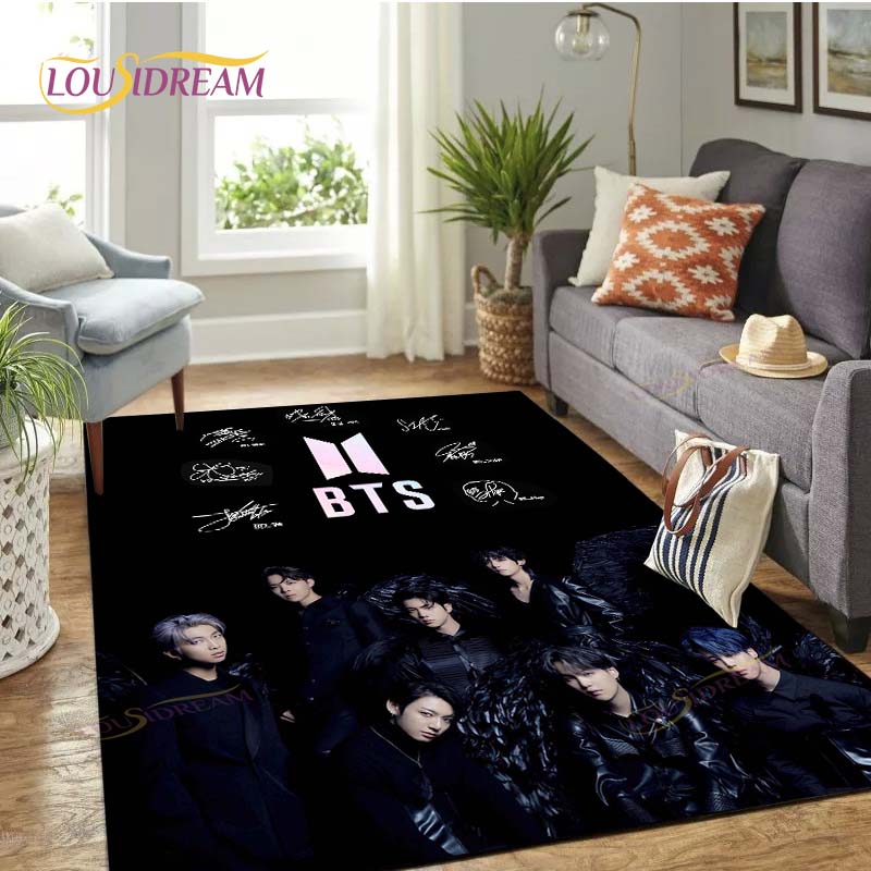 Alfombra de Área Más Nueva de Kpop Bangtan Boys BTS Alfombrilla de Piso para Juegos Infantiles Alfombra Decorativa Más Nueva con Patrón 3D para Sala de Estar